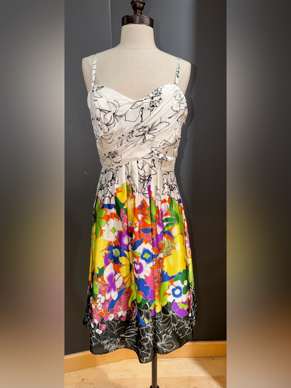 White Multicolor Strapless Floral Midi Dress